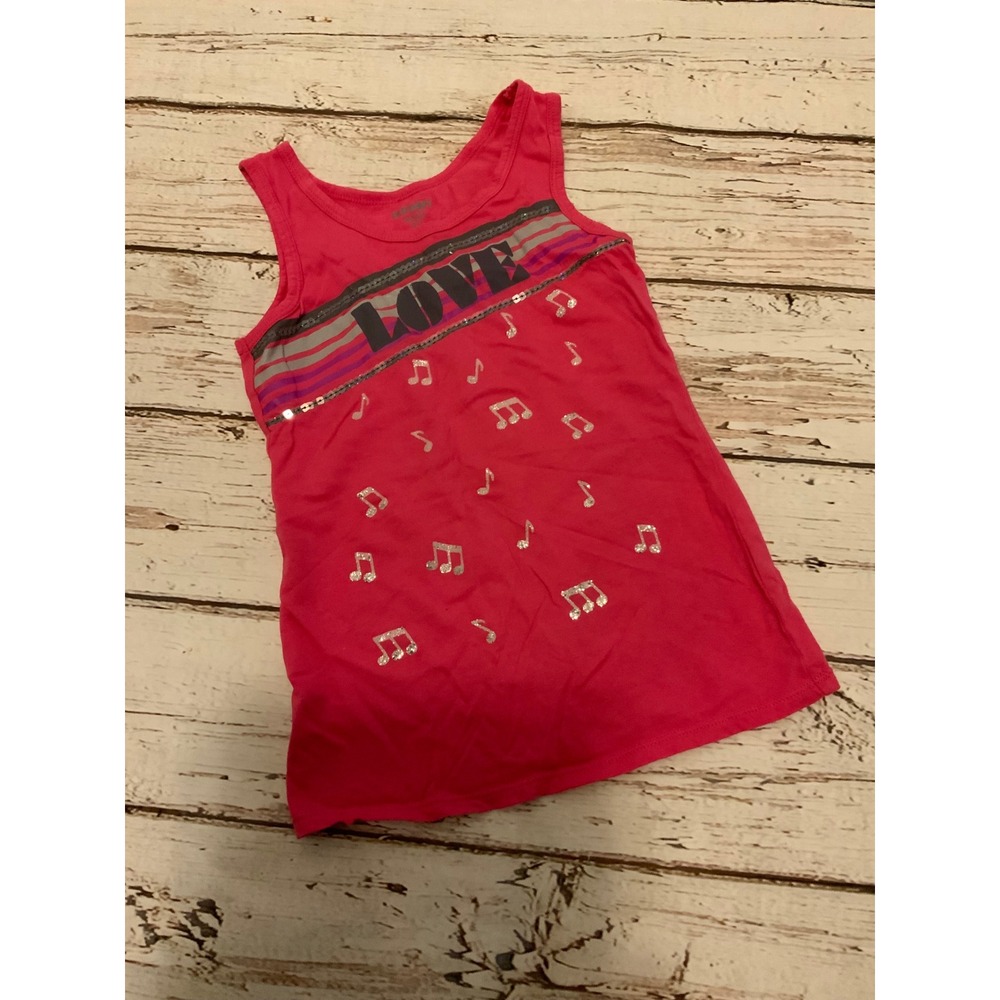 Old Navy Girls Pink Love Music Notes Sequin Tank Top Size Small 6-7